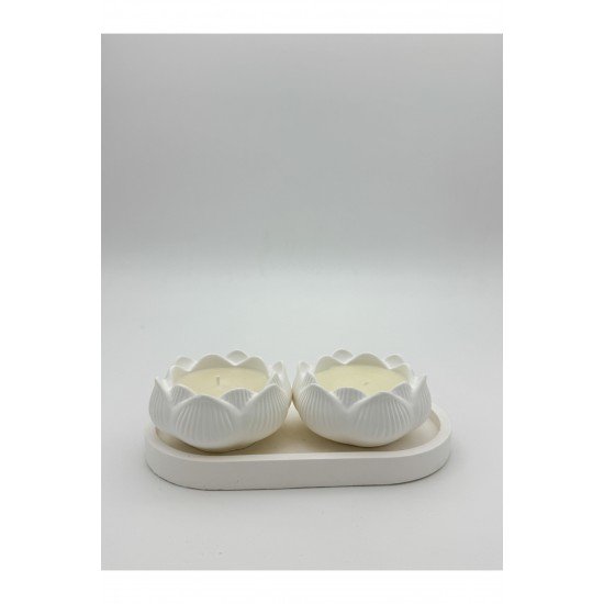 Vanilya Kokulu Dekoratif Tepsili Gül Desenli Mum Seti