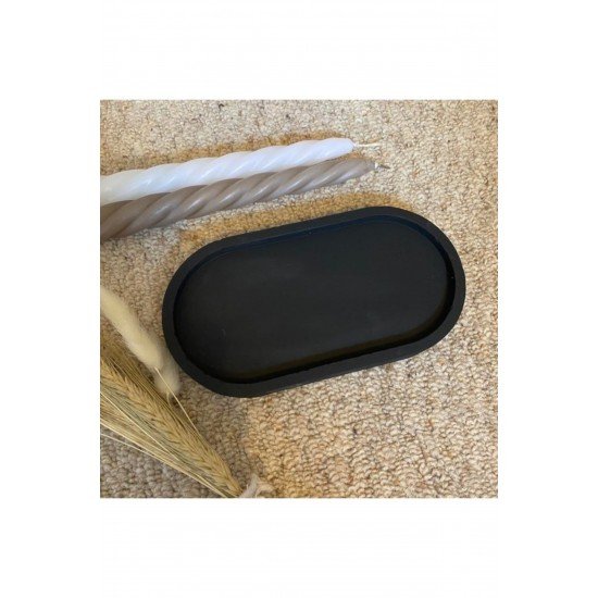 Dekoratif Beton Tepsi Organizer Sunumluk Mat Siyah