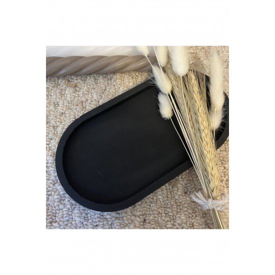 Dekoratif Beton Tepsi Organizer Sunumluk Mat Siyah