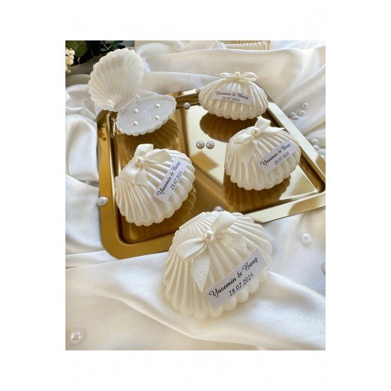 Pinterest İnci ve Fiyonk Detay Sedefli İstiridye Mum Söz, Nişan, Nikah, Doğum günü, Düğün,-15 Adet