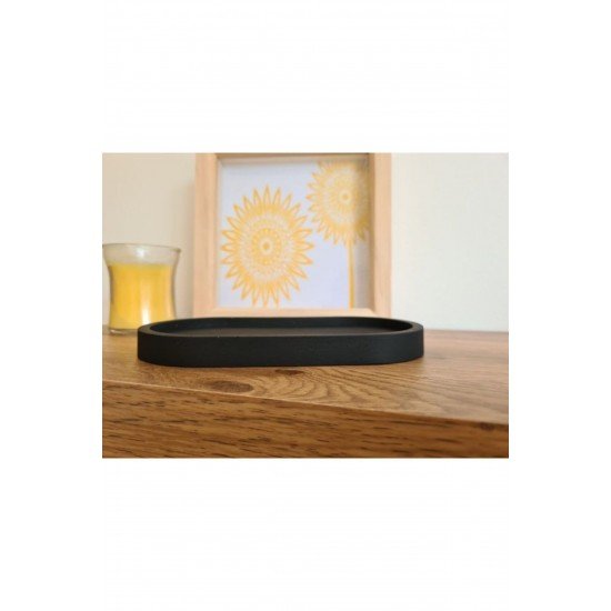 Dekoratif Beton Tepsi Organizer Sunumluk Mat Siyah