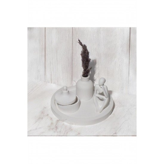 taş, kapaklı organizer, vazo, biblo ve tepsi set