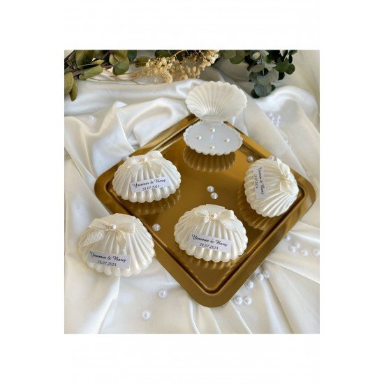 Pinterest İnci ve Fiyonk Detay Sedefli İstiridye Mum Söz, Nişan, Nikah, Doğum günü, Düğün,-15 Adet