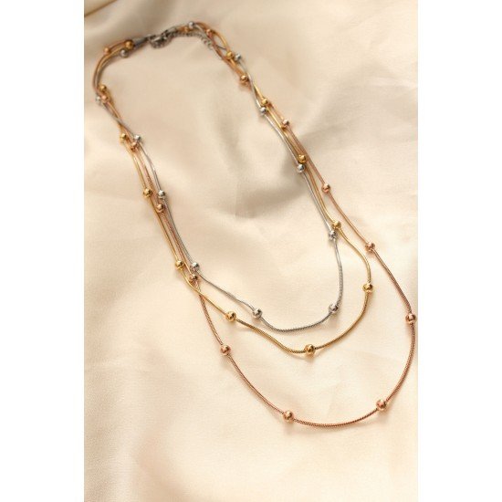 Özel Çelik Renkli Topçuk Tasarımlı Çoklu Kolye Fırsat!!!