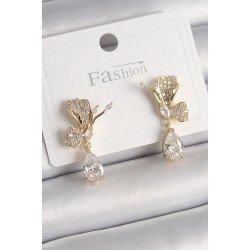 Özel Pirinç Gold Renk Zirkon Taşlı Turna Kuşu Model Sallantı Detay Kadın Küpe Fırsat!!!