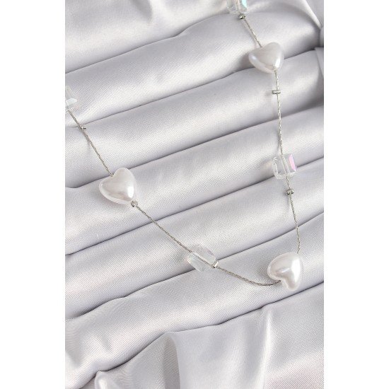 Özel Pirinç Renk Beyaz İnci Kalp Model Kadın Kolye Fırsat!!!