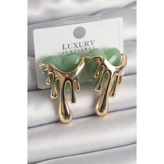 Özel Pirinç Gold Renk Yeşil Sedefli Akan Kalp Model Kadın Küpe Fırsat!!!