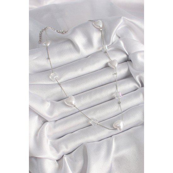 Özel Pirinç Renk Beyaz İnci Kalp Model Kadın Kolye Fırsat!!!