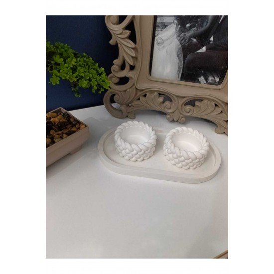 Örgü Mumluklar ve Şık Beton Tepsi ev dekorasyonunuza hava katacak dekoratif obje mumluk