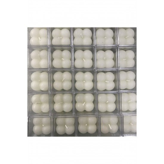 50 Adet Mika Kutulu Beyaz Mini Bubble Kokulu Mum Seti