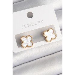 Özel Çelik Gold Renk Beyaz Minelik Yonca Model Kadın Küpe Fırsat!!!