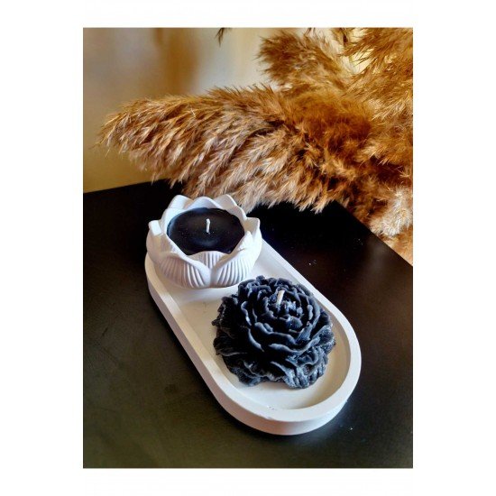 Siyah Beyaz Dekoratif Set & 3'lü Set & Siyah Şakayık