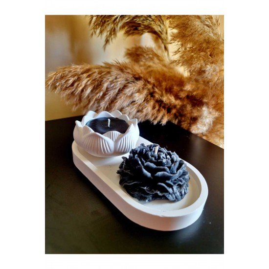 Siyah Beyaz Dekoratif Set & 3'lü Set & Siyah Şakayık