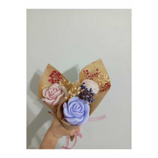 Çiçek Desen Dekoratif Mum Kadınlar Günü, Anneler Günü, Sevgiliye ve Arkadaşa Hediyelik Buket Mum