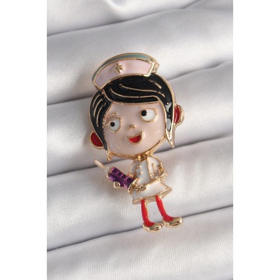 Özel Pirinç Gold Renk Renkli Hemşire Model Kadın Broş Fırsat!!!