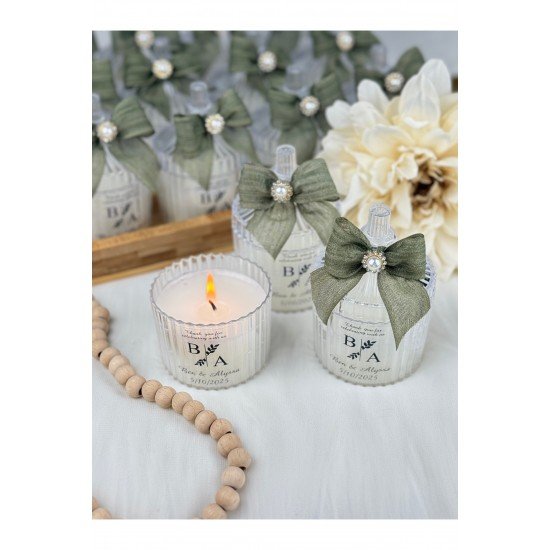 50 Adet Zeytin Yeşili Şekerlik Mum Düğün Nişan Kına Söz Mevlüt Babyshower Hediyelik