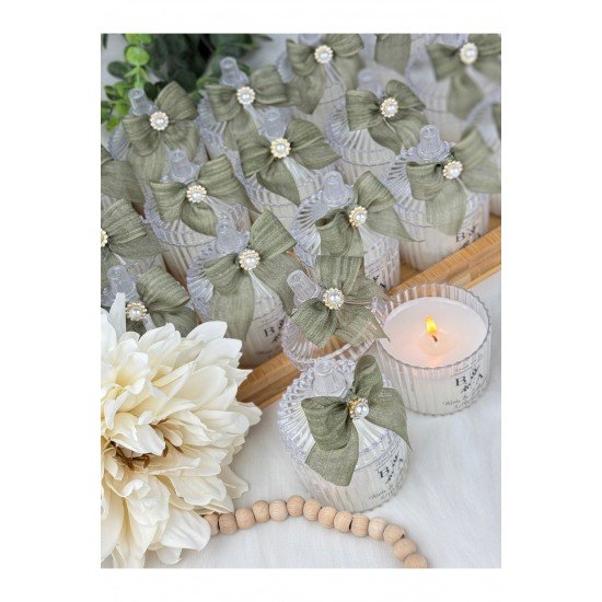 50 Adet Zeytin Yeşili Şekerlik Mum Düğün Nişan Kına Söz Mevlüt Babyshower Hediyelik