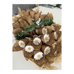 Kişiye Özel Düğün|Nişan|Söz Hediyelik Papatya Kokulu Buket Mum - 15 Adet