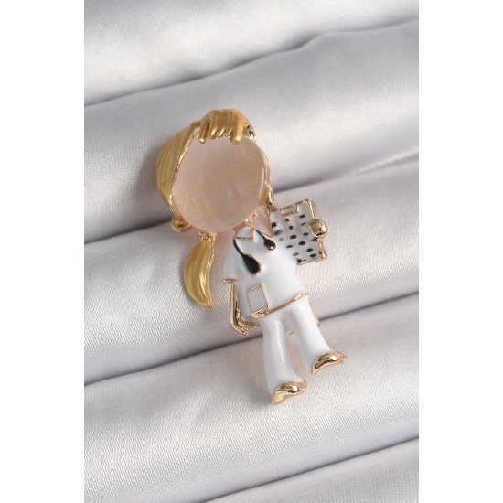 Özel Pirinç Gold Renk Beyaz Mineli Doktor Model Kadın Broş Fırsat!!!