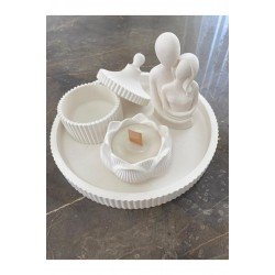 Dekoratif Obje ve Biblo 5 Parça Özel Tasarım Lotus Mumluk Sarılan Çift  Ve Vazo Aksesuar Seti