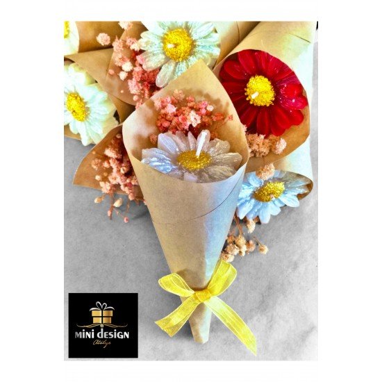 Papatya Mum Buketi Hediyelik Promosyon Nikah Nişan Bebek Hediyeligi Etiketli 25 Adet