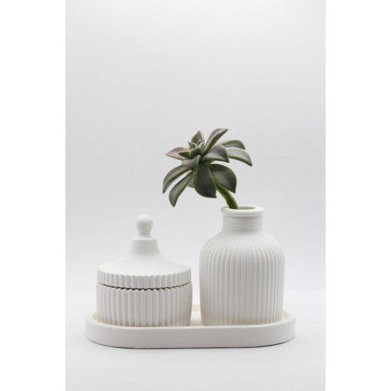 Bohem Pampas Vazo Ve Mum Seti 3 Parça