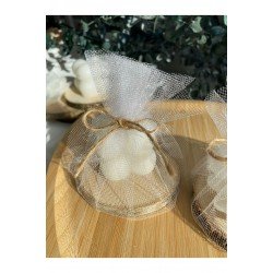 10 Adet Kütük ve Tül Detaylı Süslemeli Mini Bubble Mum, Düğün Nişan Söz Doğum Günü