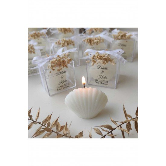 Çiçekli Istiridye Hediyelik Mum, Nikah, Düğün Nişan Söz Mevlut 15 Adet