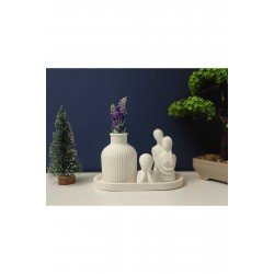 İskandinav vazo ve sarılan çift sevgili biblosu dekoratif beton tepsi çocuk figür 4'lü set