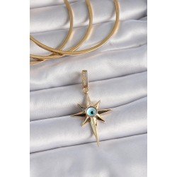 Özel Pirinç Gold Renk Zirkon Taşlı Kutup Yıldızı Nazar Boncuk Detay Ajda Charm Fırsat!!!