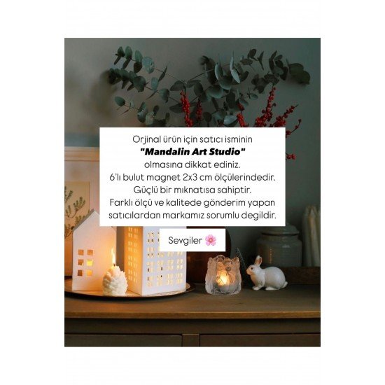 El Yapımı Beton 6’lı Mini Bulut Buzdolabı Magneti