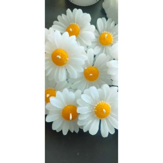 Official Papatya Desen Dekoratif Mum Söz,nişan,mevlid Hediyelik Mum 10 Adet