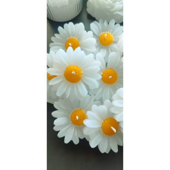 Official Papatya Desen Dekoratif Mum Söz,nişan,mevlid Hediyelik Mum 10 Adet