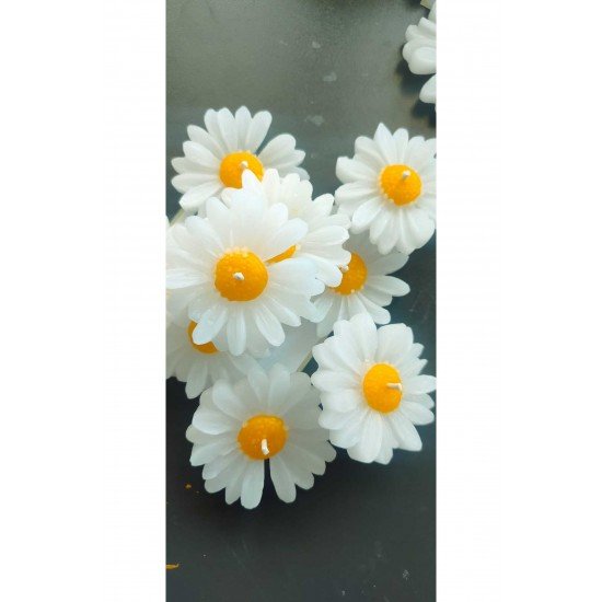 Official Papatya Desen Dekoratif Mum Söz,nişan,mevlid Hediyelik Mum 10 Adet