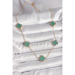 Özel Çelik Gold Renk Zincir Yeşil Yonca Model Kadın Kolye Fırsat!!!
