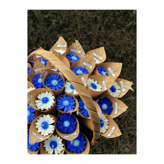 Kişiye Özel Mavi Papatya Buketi Mum Hediyelik 10'lu | Kına, Söz, Nikah, Düğün | Royal Ember