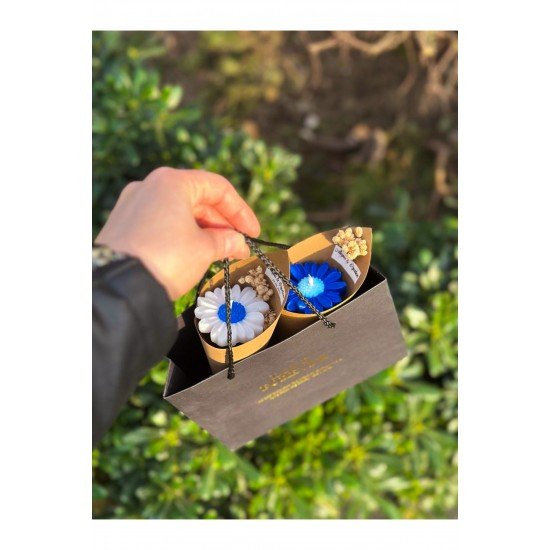 Kişiye Özel Mavi Papatya Buketi Mum Hediyelik 10'lu | Kına, Söz, Nikah, Düğün | Royal Ember