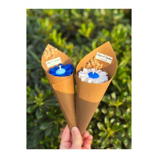 Kişiye Özel Mavi Papatya Buketi Mum Hediyelik 10'lu | Kına, Söz, Nikah, Düğün | Royal Ember