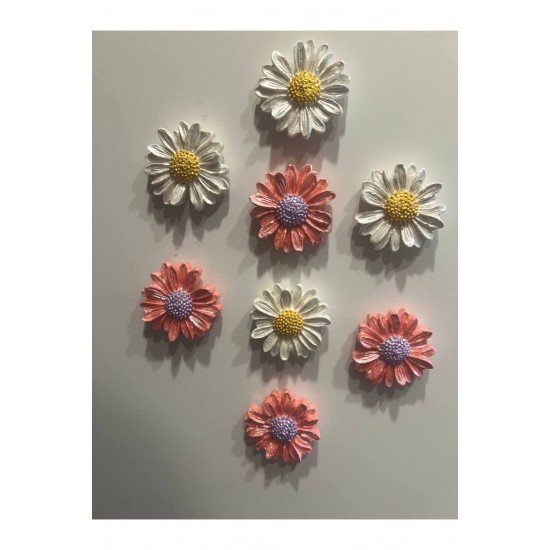 Papatya Magnet, 8li Magnet Seti, Çiçek Magnet, El Yapımı Dekoratif Çiçek Magnet