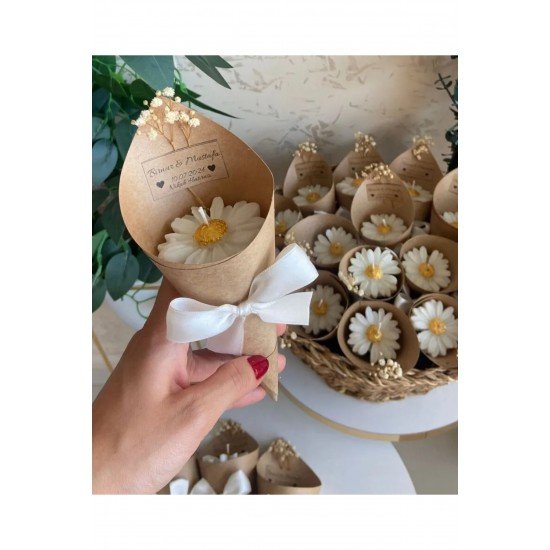 Official Papatya Mum Buket,nişan,söz,nikah,doğum Ve Mevlüt Için Hediyelik Mum Buketi - 5 Adet