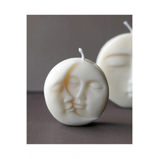 Bernamioffcial 3 Adet Ay Ve Güneş Doğal Soya Mum Kokulu - Beyaz Renk 3 Adet Set Dekoratif Hediyelik