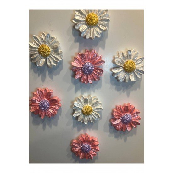 Papatya Magnet, 8li Magnet Seti, Çiçek Magnet, El Yapımı Dekoratif Çiçek Magnet