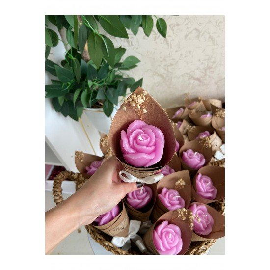 Kişiye Özel Düğün|nişan|söz|anneler Günü Hediyelik Beyaz Gül Model Buket Mum - 10 Adet