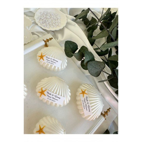 Pinterest İnci Detaylı Sedefli İstiridye Mum Söz, Nişan, Nikah, Doğum günü, Düğün -15 Adet