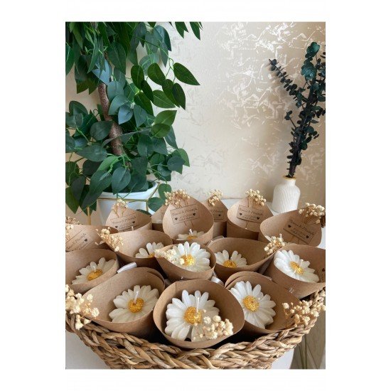 Official Kişiye Özel Düğün|nişan|söz|kına|sünnet Hediyelik Vanilya Papatya Mum Buket- 10 Adet