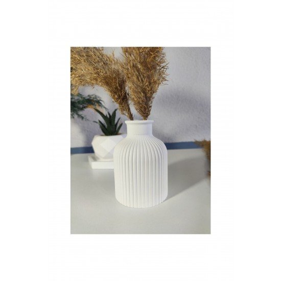 Official Çizgili Vazo Pampas Vazosu Yapay Çiçek Vazosu