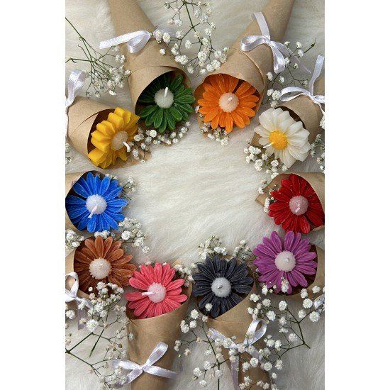 Buket Çiçek Desen Dekoratif Mum Söz,nişan,mevlid Hediyelik Buket Mum 5 Adet