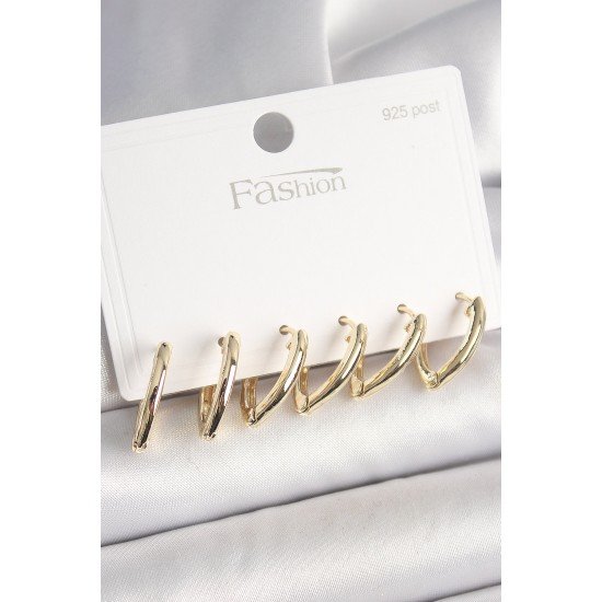 Özel 925 Ayar Çivi Pirinç Gold Renk Üçgen Model Kadın Küpe Seti Fırsat!!!