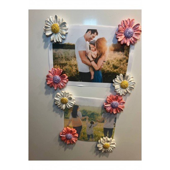 Papatya Magnet, 8li Magnet Seti, Çiçek Magnet, El Yapımı Dekoratif Çiçek Magnet