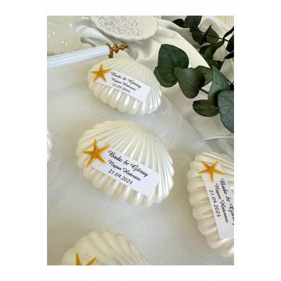 Pinterest İnci Detaylı Sedefli İstiridye Mum Söz, Nişan, Nikah, Doğum günü, Düğün -15 Adet